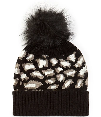 Anna & Ava Animal Print Pom Knit Beanie