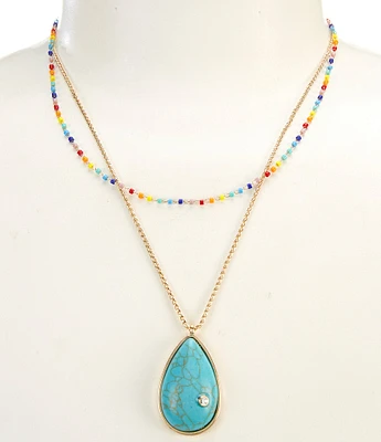 Anna & Ava Delicate Beaded Short Multi-Strand Pendant Necklace with Semi Precious Stone