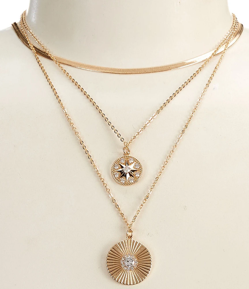 Anna & Ava Delicate Chain CZ Pave Double Charm Drop Short Pendant Necklace Set