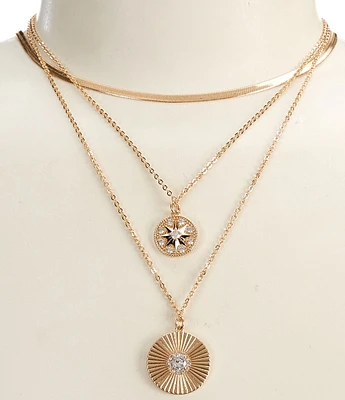 Anna & Ava Delicate Chain CZ Pave Double Charm Drop Short Pendant Necklace Set