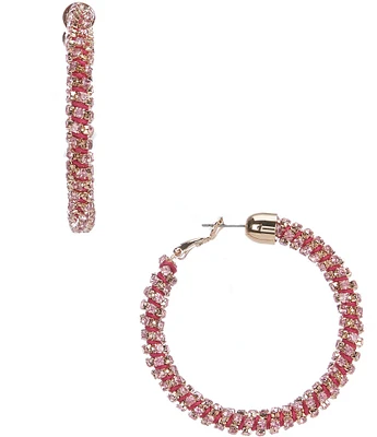 Anna & Ava Light Rose Rhinestone Chain Wrapped Clutchless Hoop Earrings