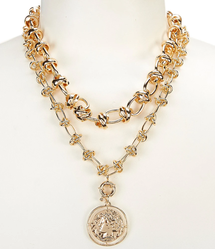 Anna & Ava Oversized Multi Strand Link with Disc Pendant Statement Necklace