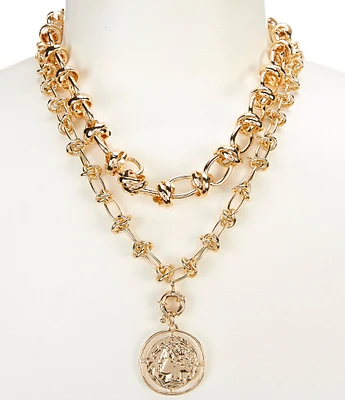 Anna & Ava Oversized Multi Strand Link with Disc Pendant Statement Necklace
