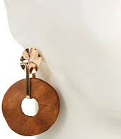 Anna & Ava Post with Wood Circle Textured Orbital Drop Earrings