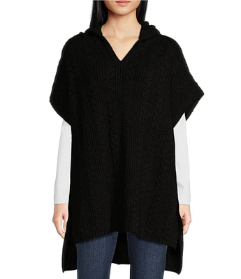 Anna & Ava V-Neck Cable Knit Hooded Poncho