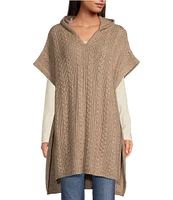 Anna & Ava V-Neck Cable Knit Hooded Poncho