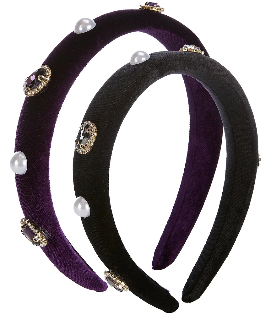 Anna & Ava Velvet Stone Pearl Headband Set, 2 Pack