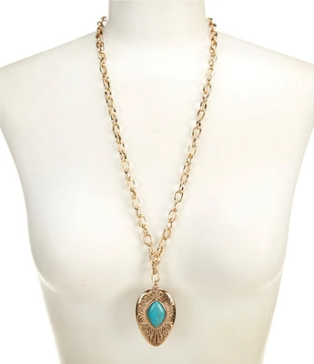 Anna & Ava Western Long Oval Long Pendant Necklace with Semi Precious Stone