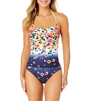 Anne Cole Gradient Floral Twist Front Shirred Sweetheart Neck Underwire Bandeau One Piece Swimsuit