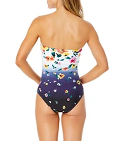 Anne Cole Gradient Floral Twist Front Shirred Sweetheart Neck Underwire Bandeau One Piece Swimsuit