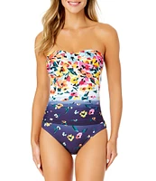 Anne Cole Gradient Floral Twist Front Shirred Sweetheart Neck Underwire Bandeau One Piece Swimsuit