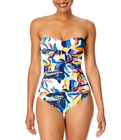 Anne Cole Riviera Floral Twist Front Shirred Strapless Bandeau One Piece Swimsuit