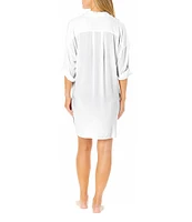 Anne Cole Solid Boyfriend Collared Neck Button Front Shirt Swim Cover-Up
