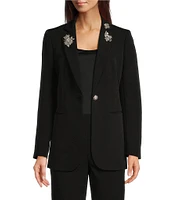 Anne Klein Anne Stretch Embellished Notch Lapel Long Sleeve One-Button Coordinating Jacket