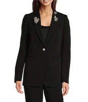 Anne Klein Anne Stretch Embellished Notch Lapel Long Sleeve One-Button Coordinating Jacket