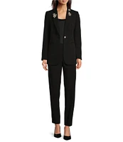 Anne Klein Anne Stretch Embellished Notch Lapel Long Sleeve One-Button Coordinating Jacket