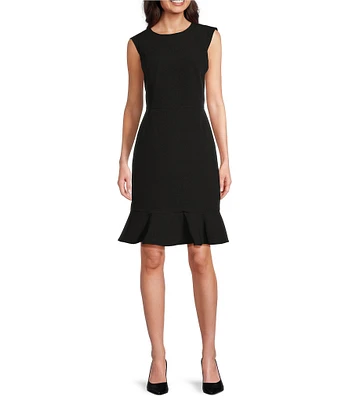 Anne Klein Anne Stretch Extended Shoulder Ruffle Hem Fit-And-Flare Dress