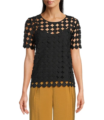 Anne Klein Chemical Lace Crew Neck Short Sleeve Top