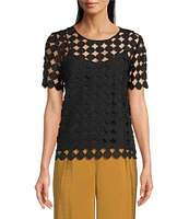 Anne Klein Chemical Lace Crew Neck Short Sleeve Top