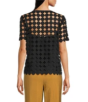 Anne Klein Chemical Lace Crew Neck Short Sleeve Top