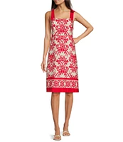 Anne Klein Chiffon Floral Print Square Neck Sleeveless A-Line Dress