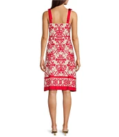Anne Klein Chiffon Floral Print Square Neck Sleeveless A-Line Dress