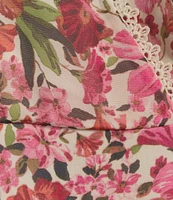 Anne Klein Chiffon Floral Print V Neck Short Sleeve A-Line Midi Dress