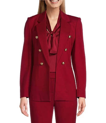 Anne Klein Coordinating Compression Faux Double Breasted Notch Lapel Long Sleeve Button Detail Jacket