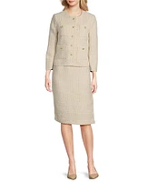 Anne Klein Coordinating Tweed Framed Four Patch Pocket Collarless Long Sleeve Button-Front Jacket