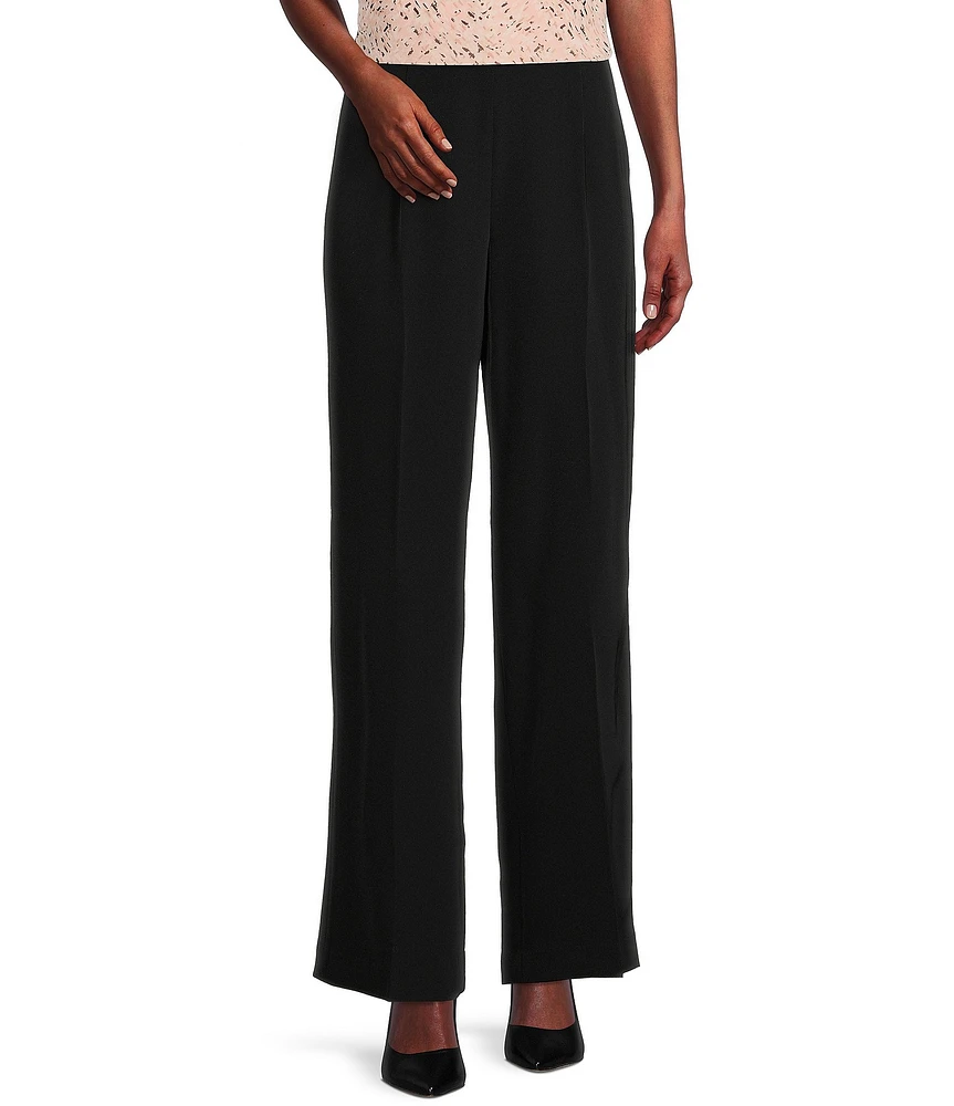 Anne Klein Crepe de Chine High Rise Wide Leg Side Zip Pant