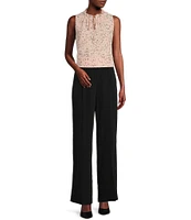 Anne Klein Crepe de Chine High Rise Wide Leg Side Zip Pant