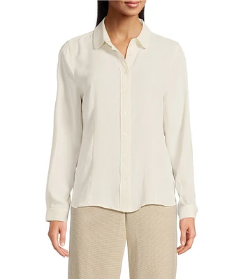 Anne Klein Crepe Peter Pan Collar Long Sleeve Button Front Shirt