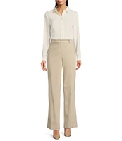 Anne Klein Crepe Peter Pan Collar Long Sleeve Button Front Shirt