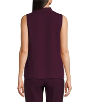 Anne Klein Crepe Sleeveless Pleated Shoulder V-Neck Blouse