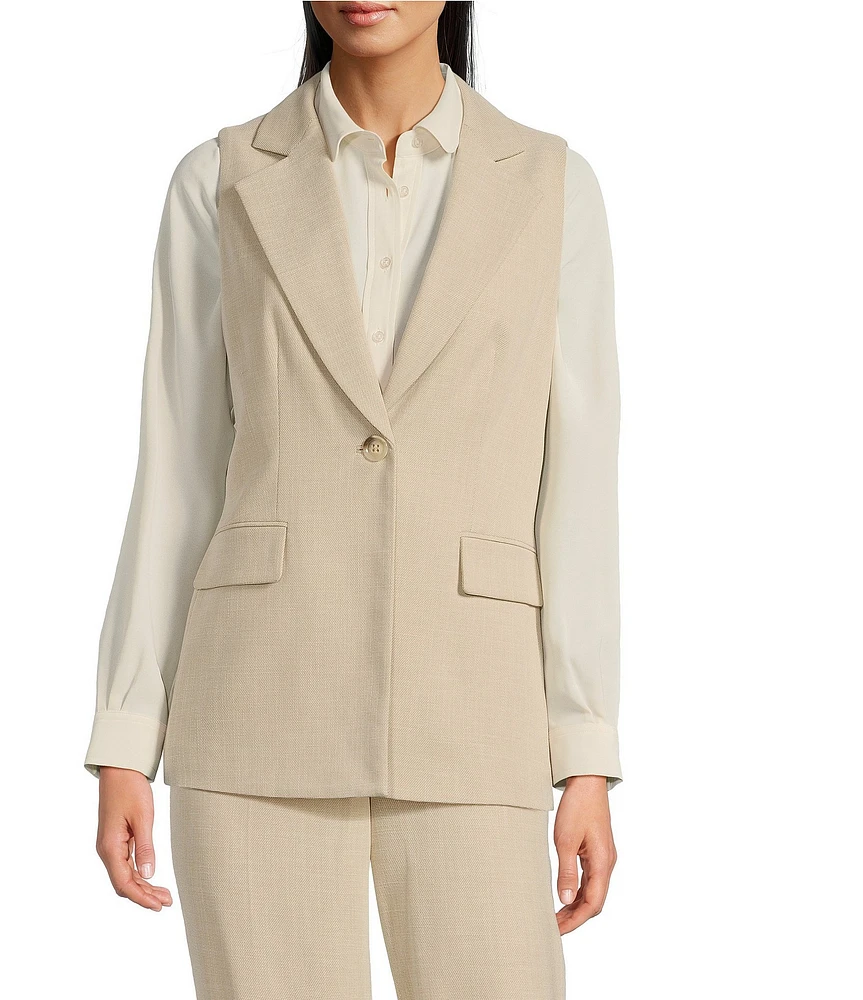 Anne Klein Crossdye Notch Collar 1-Button Vest