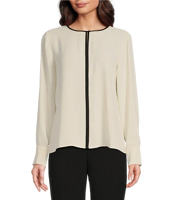 Anne Klein Cut-Out Round Neck Long Sleeve Blouse