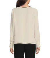 Anne Klein Cut-Out Round Neck Long Sleeve Blouse