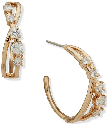 Anne Klein CZ Twisted C Hoop Earrings