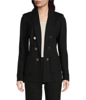 Anne Klein Faux Open Front Double Breasted Peak Lapel Collection Coordinating Compression Blazer