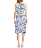 Anne Klein Floral Chiffon Sleeveless Pleated Crew Neck Fit and Flare Midi Dress