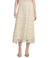 Anne Klein Floral Lace Pull-On Shirred Skirt