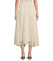 Anne Klein Floral Lace Pull-On Shirred Skirt