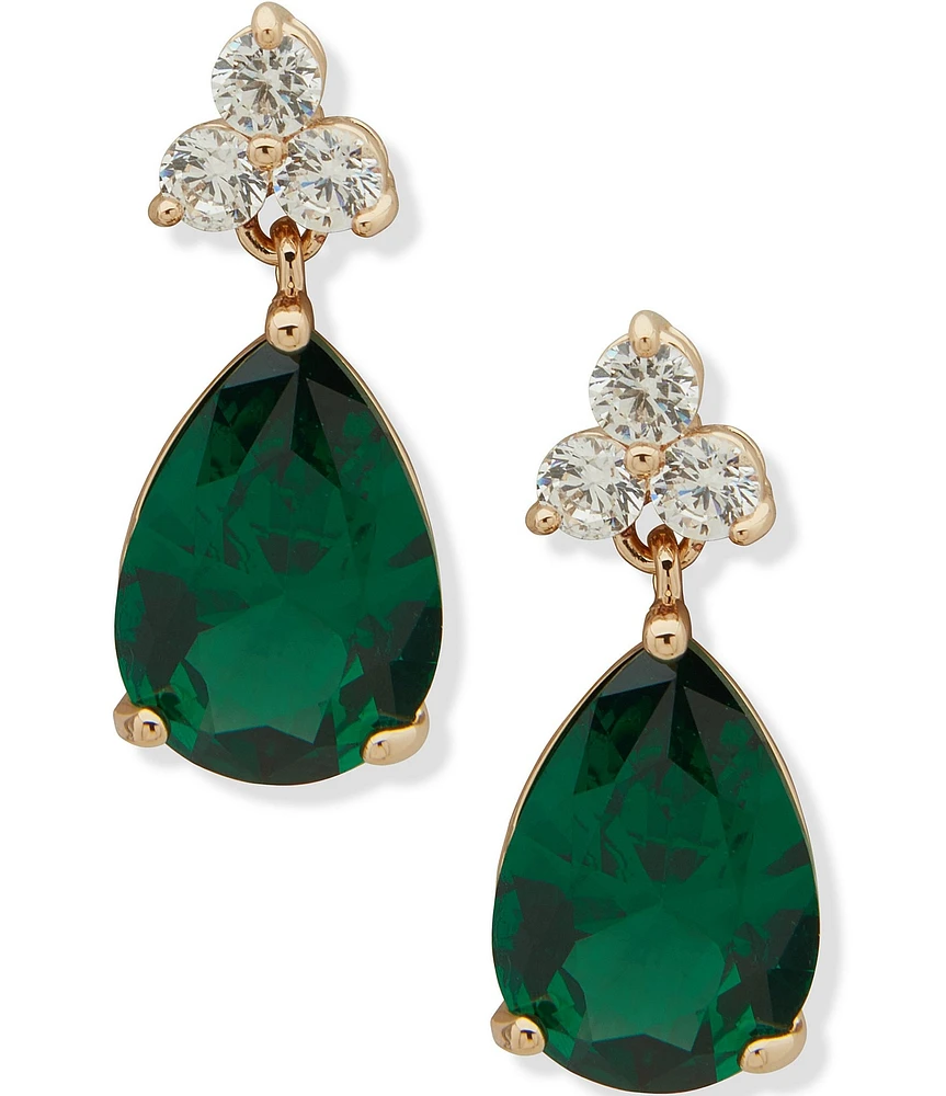 Anne Klein Gold Tone CZ Pear Stone Drop Earrings