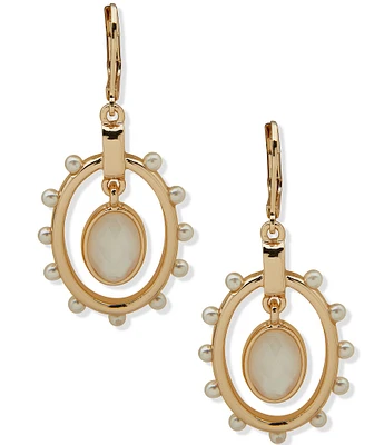 Anne Klein Gold Tone Genuine Mother Of Pearl Orbital Drop Earrings