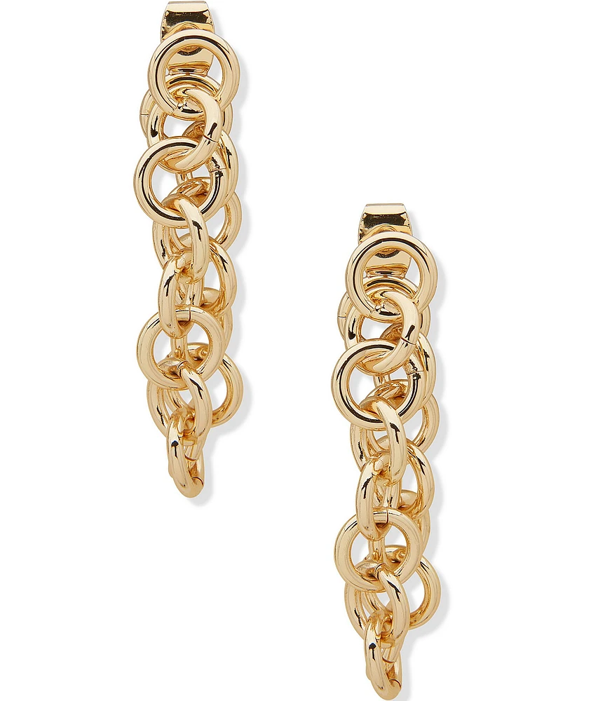 Anne Klein Gold Tone Link Chain Front Back Earrings