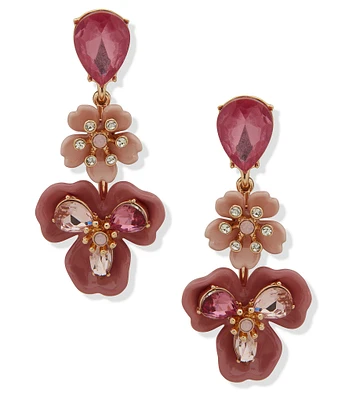 Anne Klein Gold Tone Multi Flower Linear Earrings