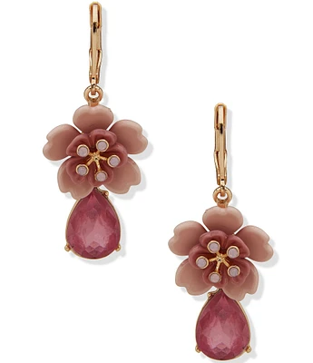 Anne Klein Gold Tone Multi Flower Stone Drop Earrings