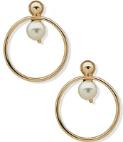 Anne Klein Gold Tone Circle Pearl Clip Drop Earrings