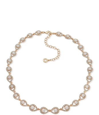 Anne Klein Gold Tone Pearl Crystal Pave Collar Necklace