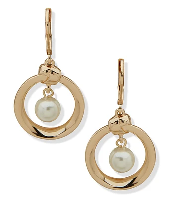 Anne Klein Gold Tone White Pearl Knot Orbital Earrings